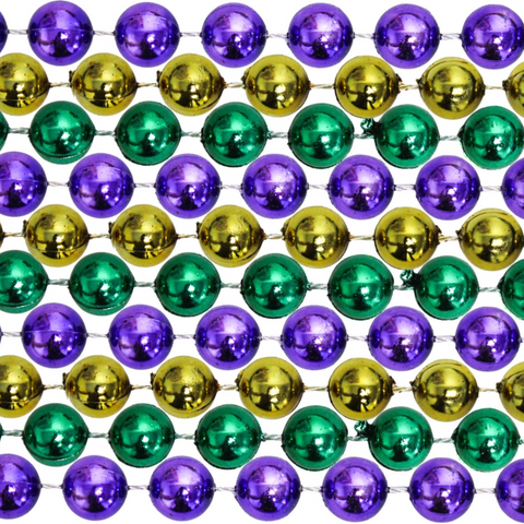 48" 22mm Round Metallic Purple, Gold and Green Mardi Gras Beads