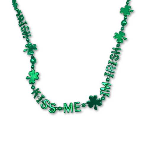 36" Kiss Me I'm Irish Necklace - Metallic Green (Dozen)