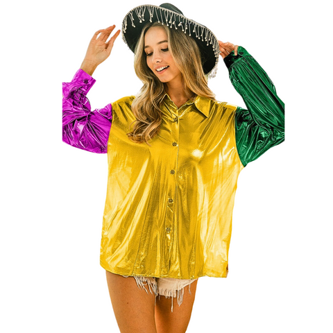 Mardi Gras Metallic Silky Shirt Top (Each)