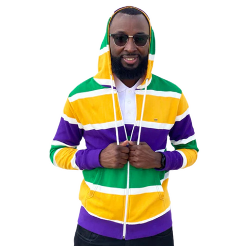Adult Mardi Gras Thick Stripe Zip Up Hoodie (Each)