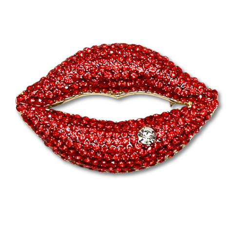 Gold and Red Lips Rhinestone Brooch (Each)