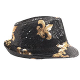 Black Fedora Hat with Gold Fleur de Lis (Each)