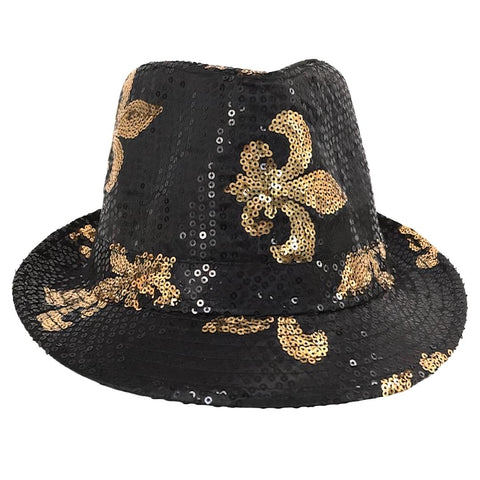 Black Fedora Hat with Gold Fleur de Lis (Each)