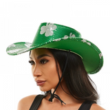 St. Patrick's Day Green Sequin Clover Cowboy Hat (Each)