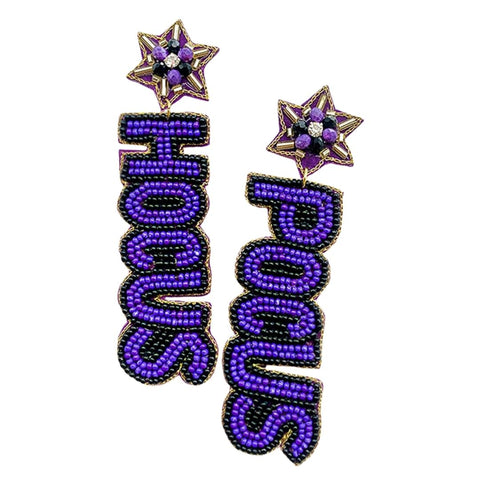 Hocus Pocus Purple Seed Beaded Felt Back Dangle Earrings (Pair)