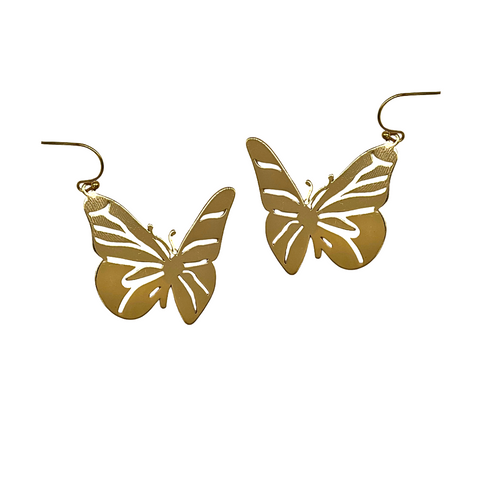 Gold Butterfly Drop Earrings (Pair)