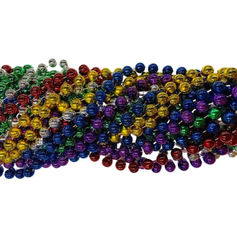 48" 18mm Round Metallic 6 Color Mardi Gras Beads - Dozen (12 Necklaces)
