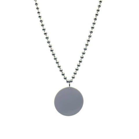 33" 7mm Metallic Silver Bead Necklace with 2.5" White Disc (Each)
