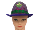 LED Purple and Green Sequin Fedora with Gold Fleur de Lis (Each)
